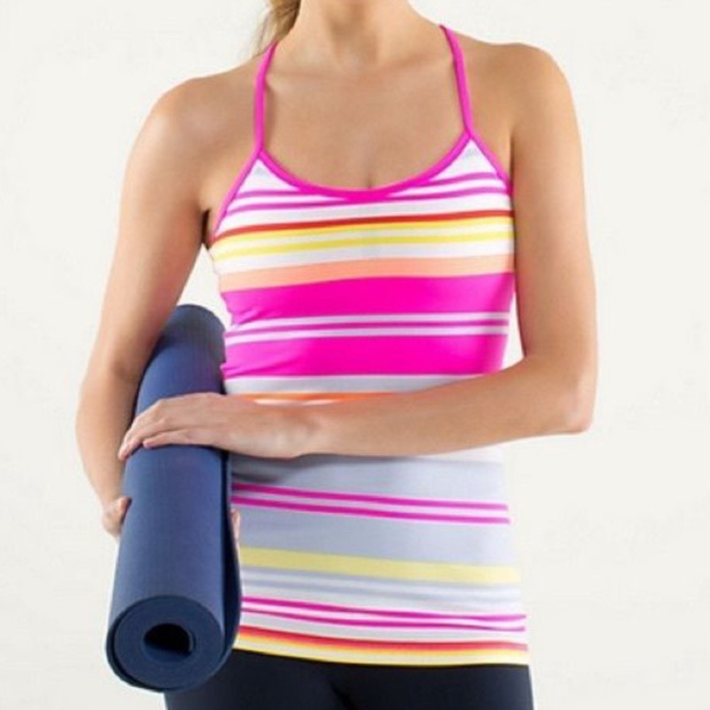 lululemon athletica Pink and Yellow Striped Tank Top
